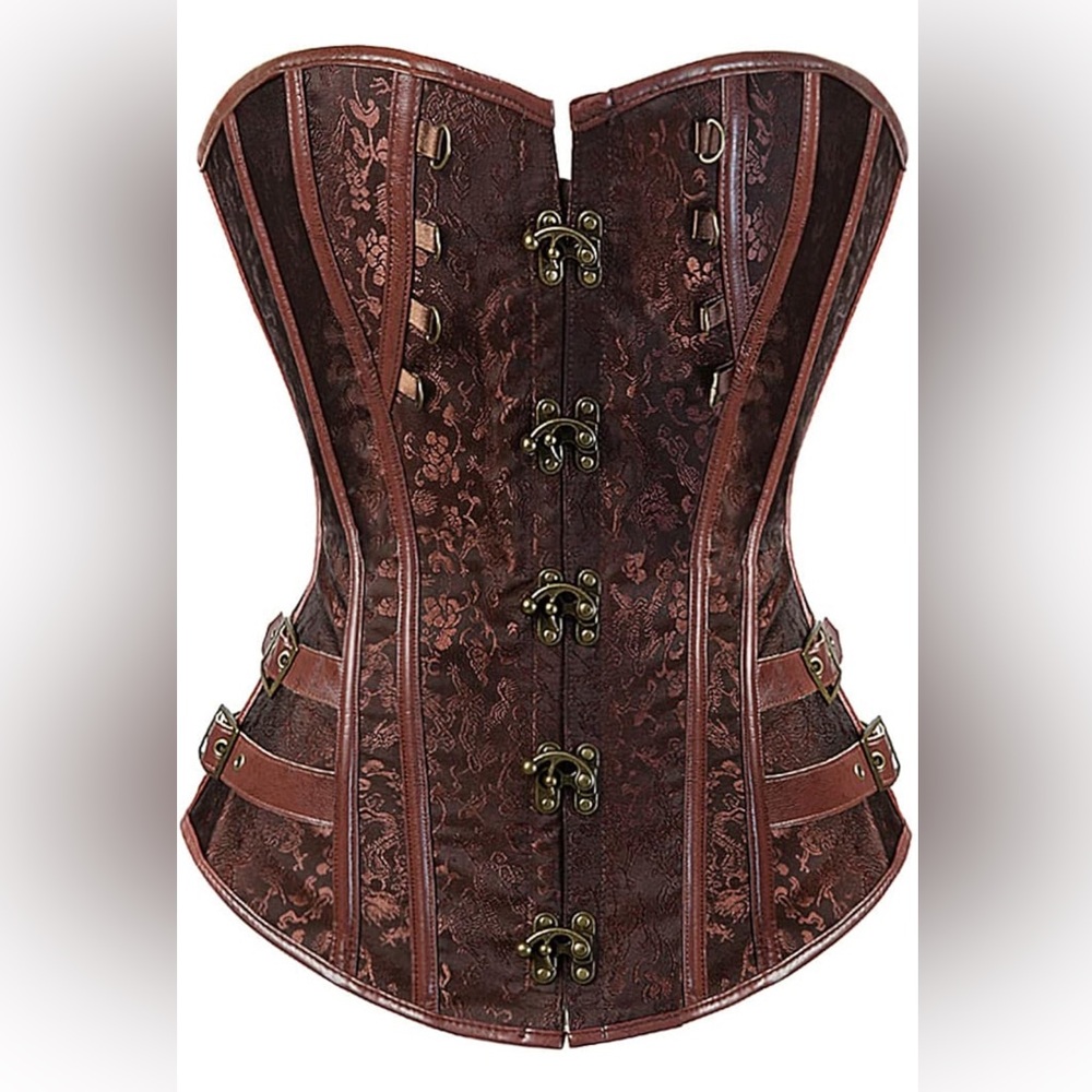 Sexy Women Steampunk Brown Underbust Overbust Corset Top Waist Training Bustier